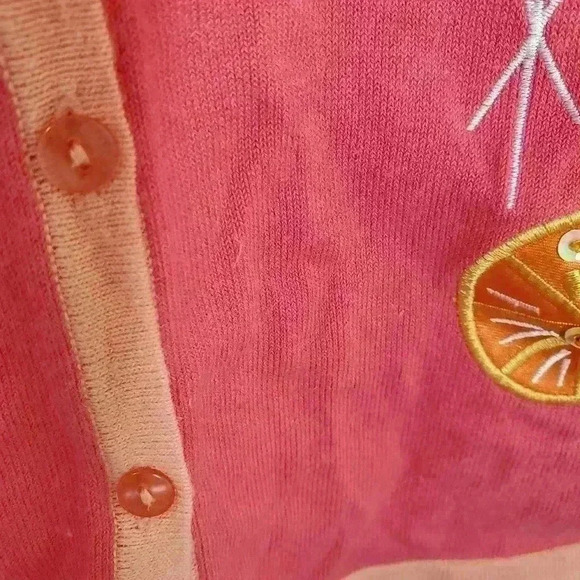 Size Medium Tiara International Girly Pink Fruit Slice Pink Cardigan Beaded - Picture 6 of 6